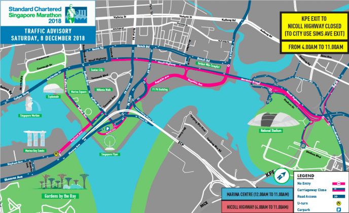 Overview of Road Access for the Standard Chartered Singapore Marathon ...